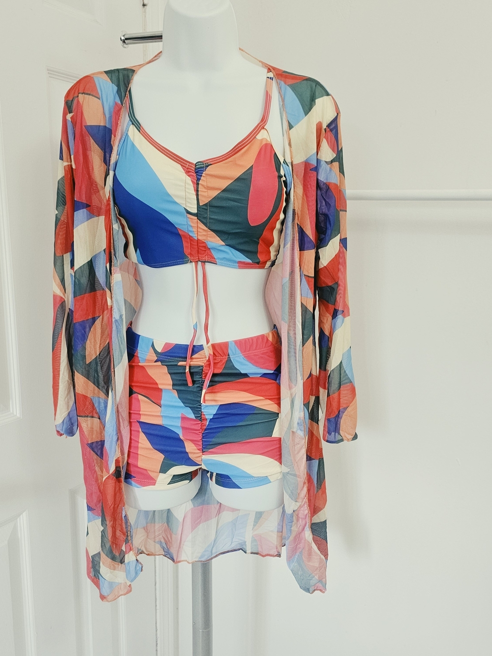 NWT Swimwear 3 Piece Set Multicolor Bike Shorts - Bold Geometric Print, Sz S